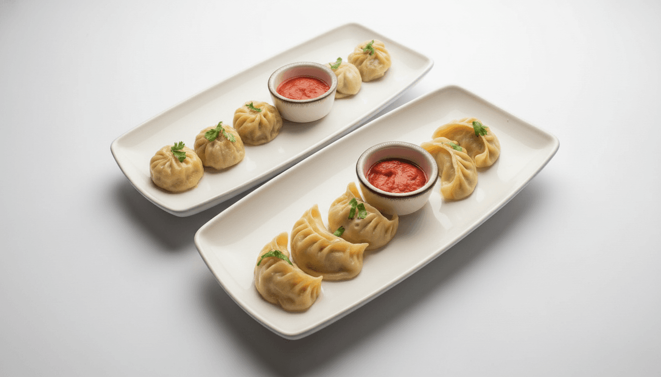 Steamed momo dumplings with chutney served at The Bell.