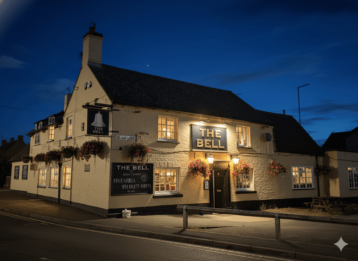 Exterior of The Bell pub on Green End Road in Sawtry.